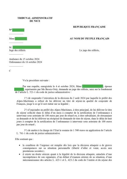 Avocat en droit des étrangers à Nice : suspension d’un refus de titre de séjour « conjoint de Français »