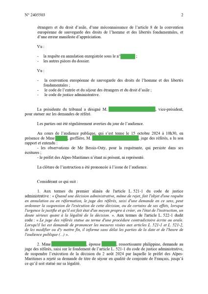 Avocat en droit des étrangers à Nice : suspension d’un refus de titre de séjour « conjoint de Français »