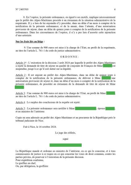Avocat en droit des étrangers à Nice : suspension d’un refus de titre de séjour « conjoint de Français »